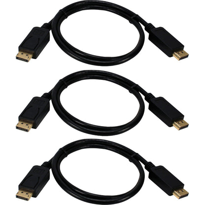 Qvs 3-Pack 10Ft Displayport Digital A/V Ultrahd 4K Black Cable With Latches