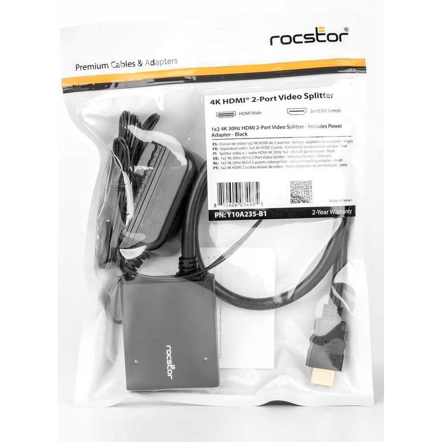Rocstor 2-Port Hdmi Splitter With Usb Power-4K