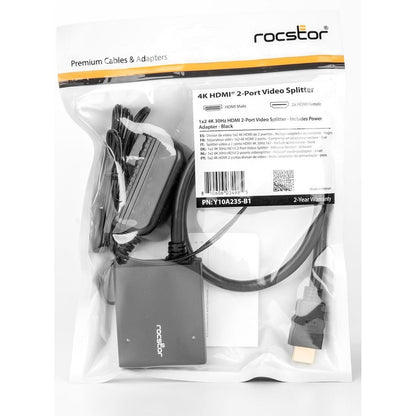 Rocstor 2-Port Hdmi Splitter With Usb Power-4K