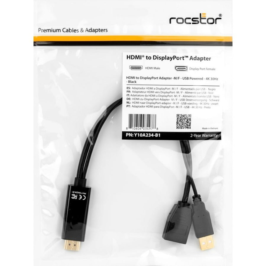 Rocstor Hdmi To Displayport 4K@30Hz Adapter M/F - Black