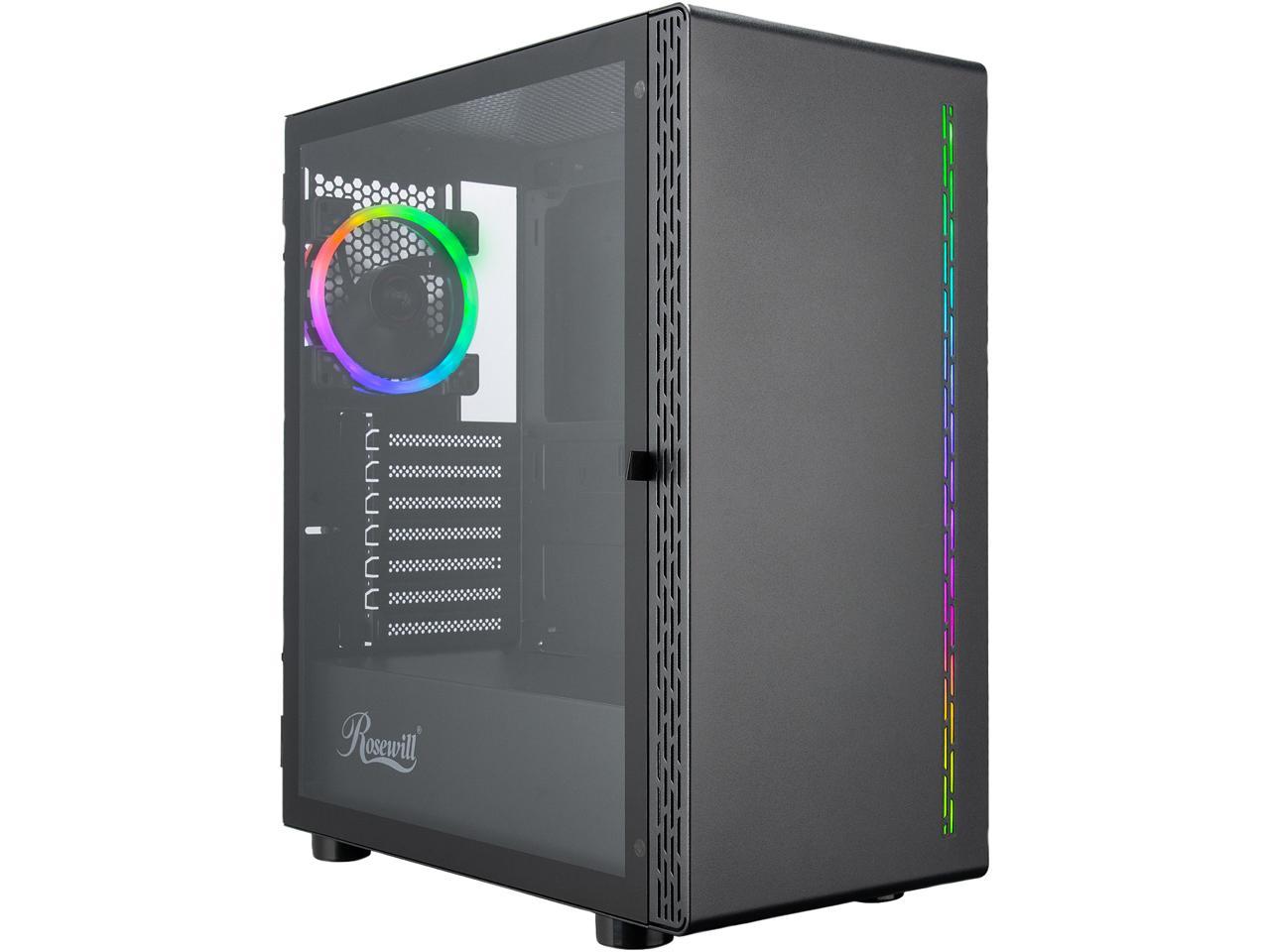 Rosewill Prism M Atx Mid Tower Gaming Pc Computer Case W/ Rgb Fan, 10 Backlit Modes