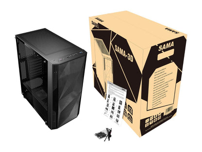 Sama Sama-3D Black Steel / Tempered Glass Atx Mid Tower Computer Case