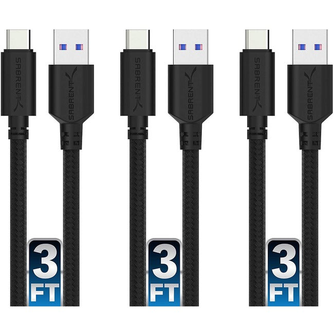 Sabrent 3-Pack 22Awg Premium 3Ft Usb-C To Usb A 3.0 Sync & Charge Cables (Cb-C3X3)