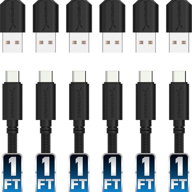 Sabrent 6-Pack 22Awg Premium 1Ft Usb-C To Usb A 2.0 Sync And Charge Cables (Cb-C6X1)