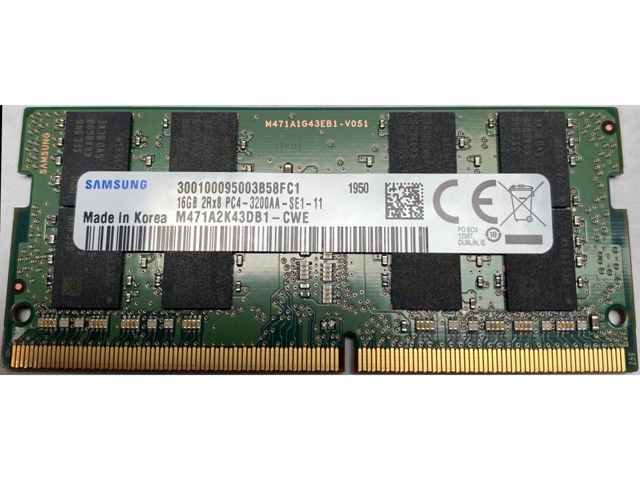 Samsung 16Gb Ddr4 3200Mhz Pc4-25600 1.2V 2Rx8 260-Pin Sodimm Laptop Ram Memory Module M471A2K43Db1-Cwe