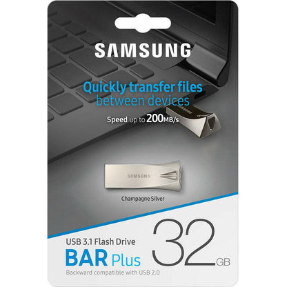 Samsung 32Gb Bar Plus (Metal) Usb 3.1 Flash Drive, Speed Up To 200Mb/S (Muf-32Be3/Am)