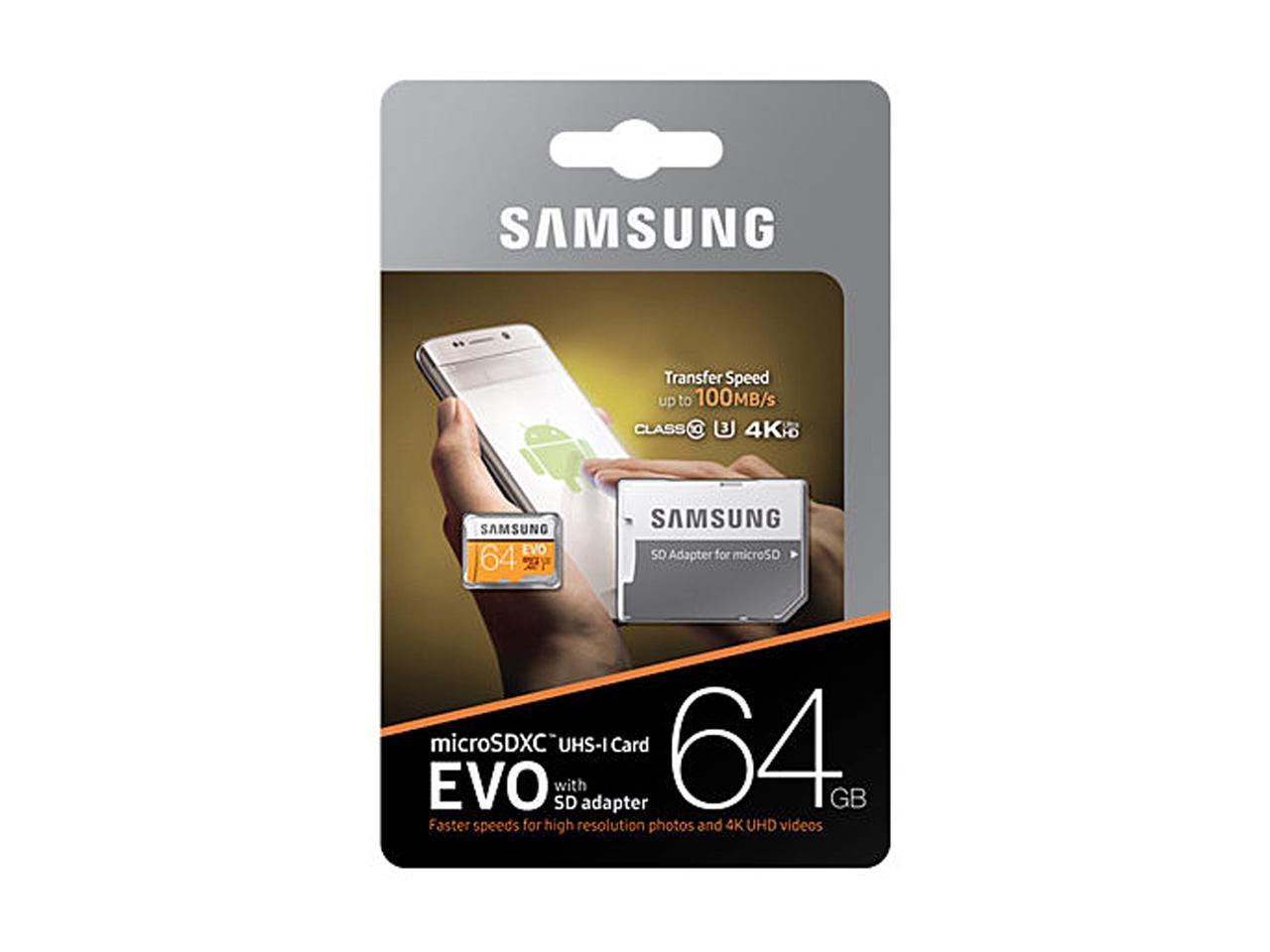 Samsung 64Gb Evo Microsdxc Memory Card W/ Adapter, Retail