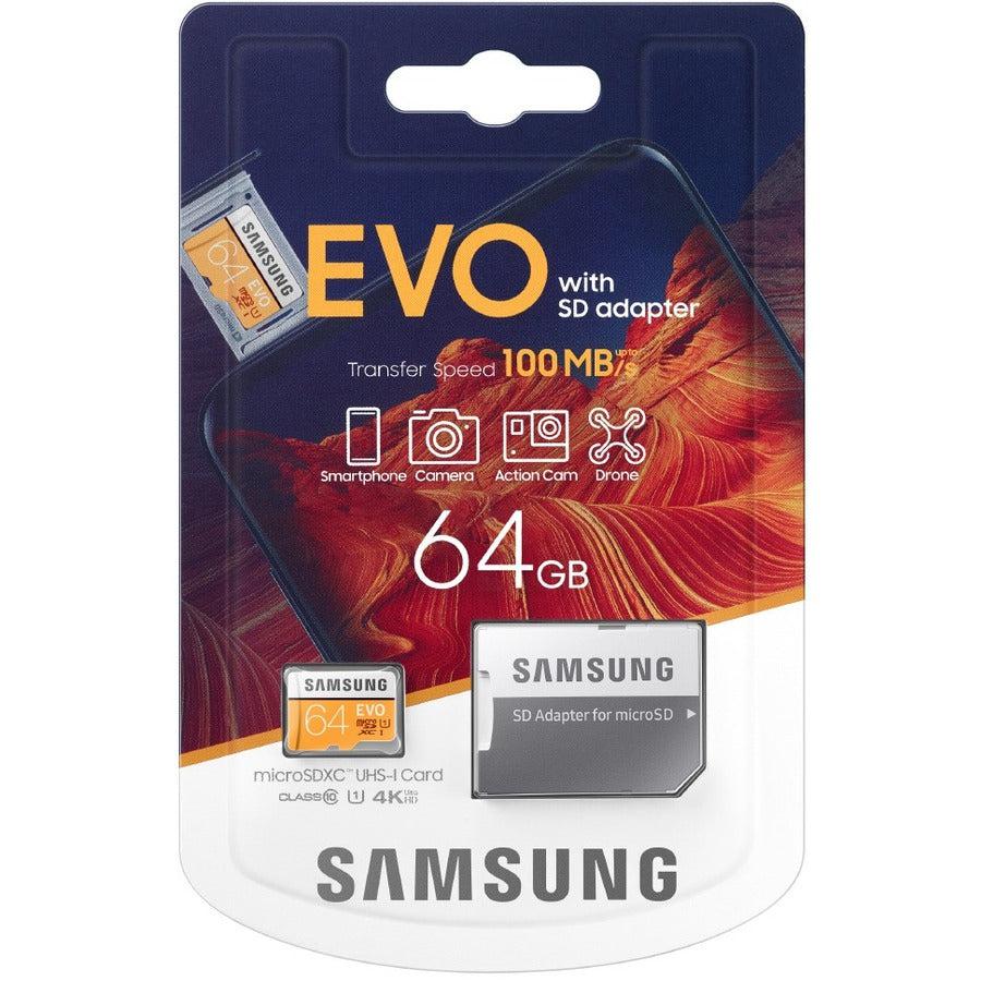 Samsung 64Gb Evo Microsdxc Memory Card W/ Adapter, Retail