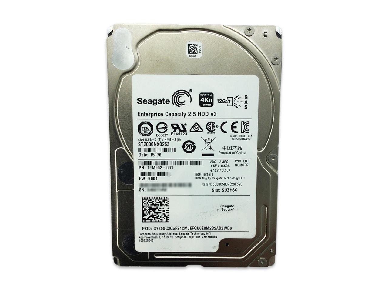 Seagate 2Tb Enterprise Capacity 2.5" 7200Rpm Sas 12Gb/S 128Mb Cache Internal Hard Disk Drive Model St2000Nx0263