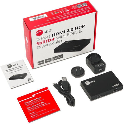 Siig 2 Port Hdmi 2.0 4K @60Hz Hdr Splitter With Edid & Downscaler