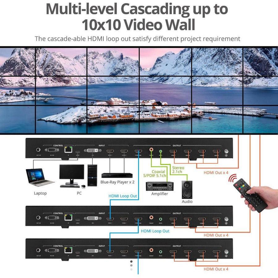 Siig 3X3 4K Video Wall Processor With Usb-C / Dp / Vga / Hdmi Input With Edid Management