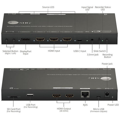 Siig 5X3 Multi-Format 4K 60Hz Presentation Switcher & Recorder 230Ft - Taa Compliant