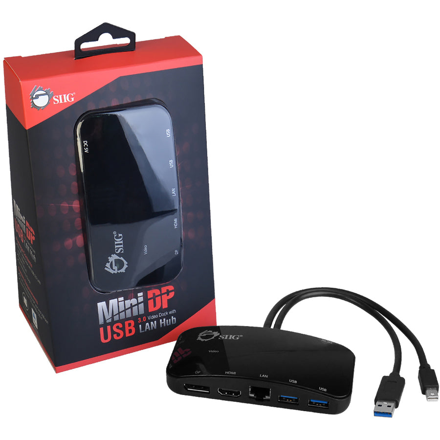 Siig Mini-Dp Video Dock With Usb 3.0 Lan Hub - Black