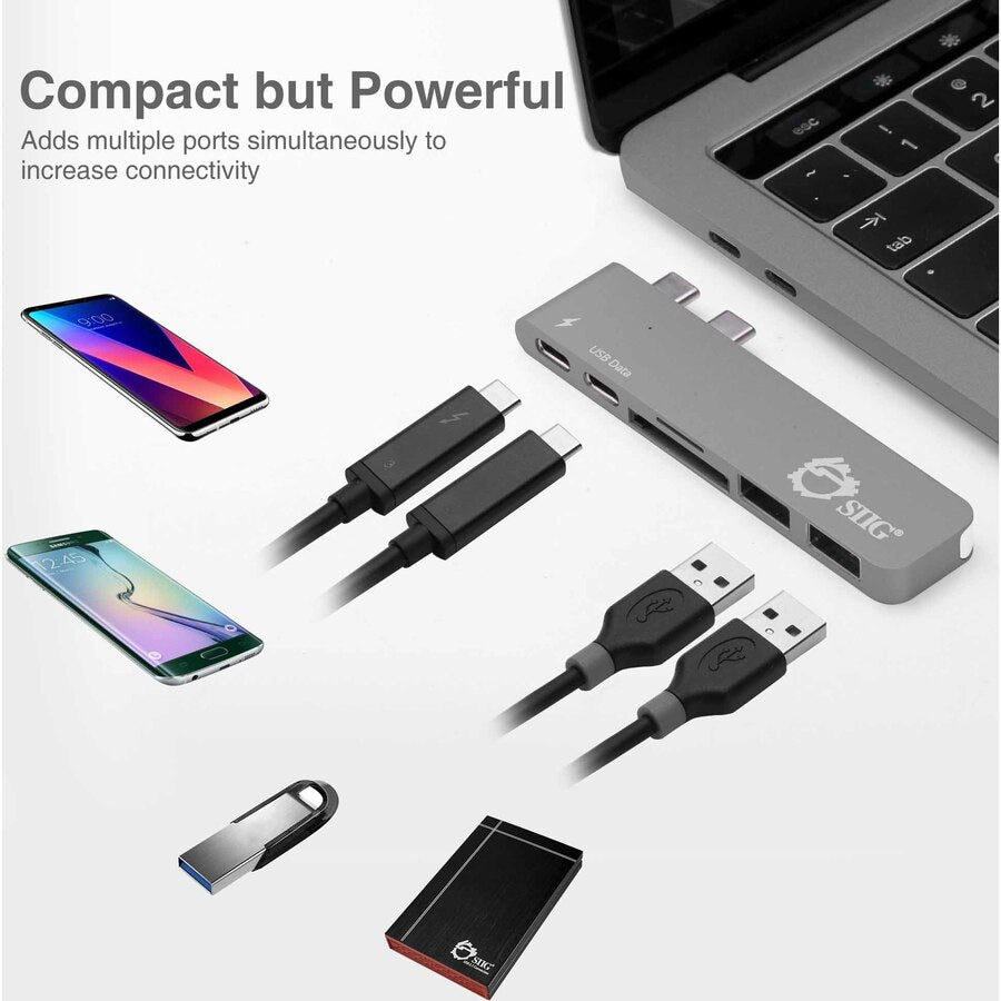Siig Thunderbolt 3 Usb-C Hub With Card Reader & Pd Adapter - Space Gray
