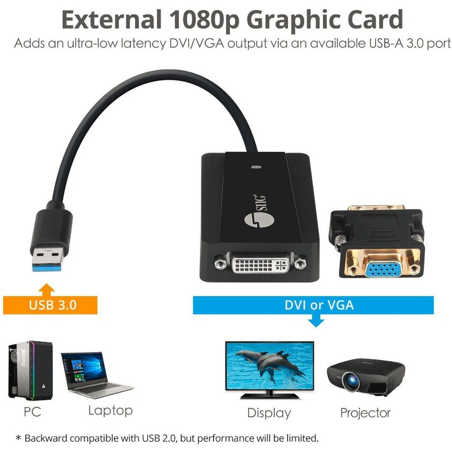 Siig Usb 3.0 To Dvi / Vga Pro Adapter - 1080P @60Hz