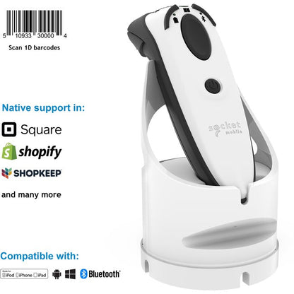 Socket Mobile Durascan&Reg; D730, Laser Barcode Scanner, White & Charging Dock