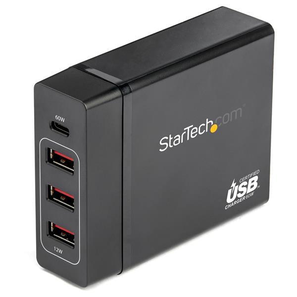 Startech.Com Usb C Laptop Charger - 60W Power Delivery, 3X Usb-A Fast Charge Ports - Universal