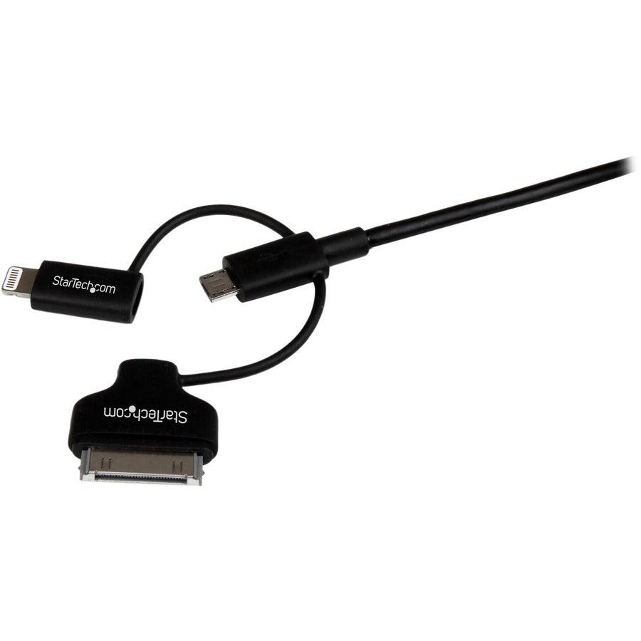 Startech.Com 1 M (3 Ft.) 3 In 1 Charging Cable - Multi Usb To Lightning Or 30-Pin Dock Or