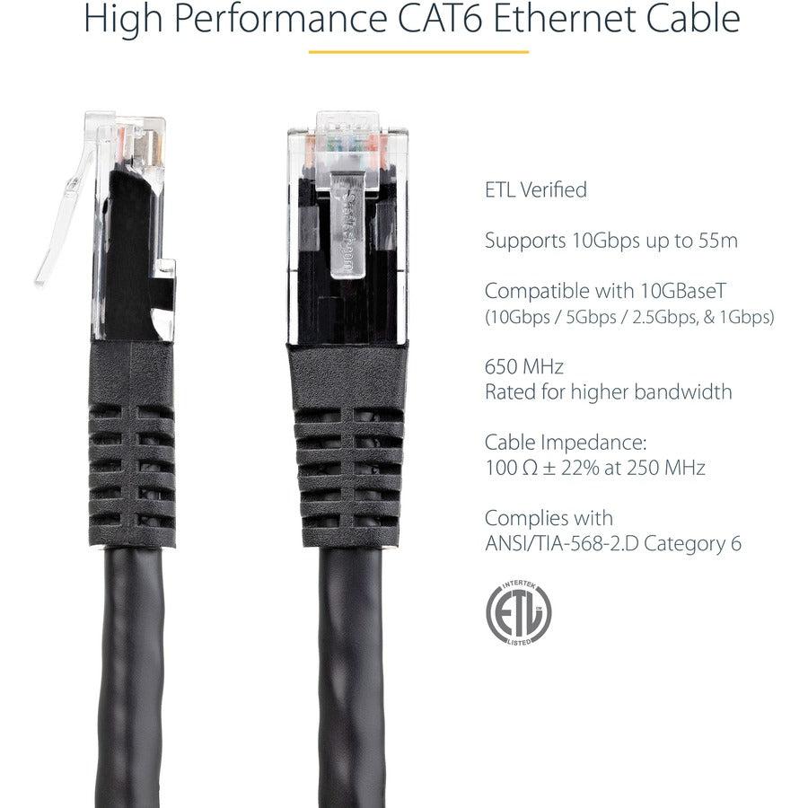 Startech.Com 100Ft Cat6 Ethernet Cable - Black Cat 6 Gigabit Ethernet Wire -650Mhz 100W Poe Rj45 Utp C6Patch100Bk