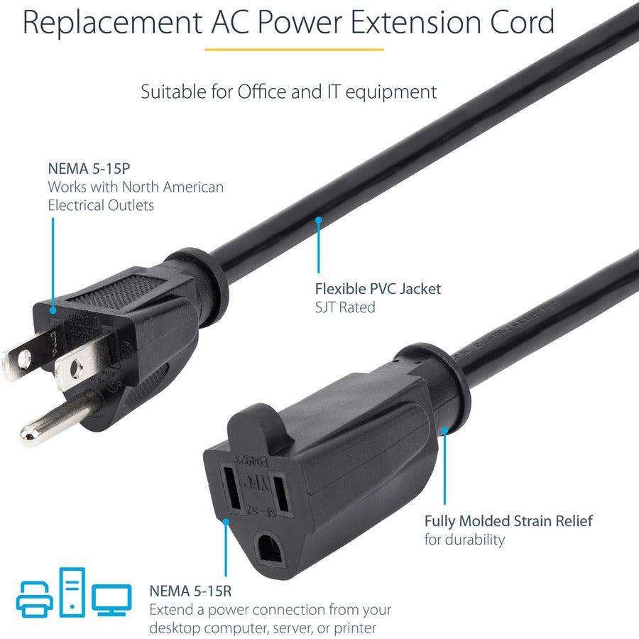 Startech.Com 10Ft (3M) Power Extension Cord, Nema 5-15R To Nema 5-15P Black Extension Cord, 13A