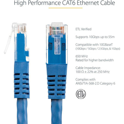 Startech.Com 10Ft Cat6 Ethernet Cable - Blue Cat 6 Gigabit Ethernet Wire -650Mhz 100W Poe Rj45 Utp C6Patch10Bl