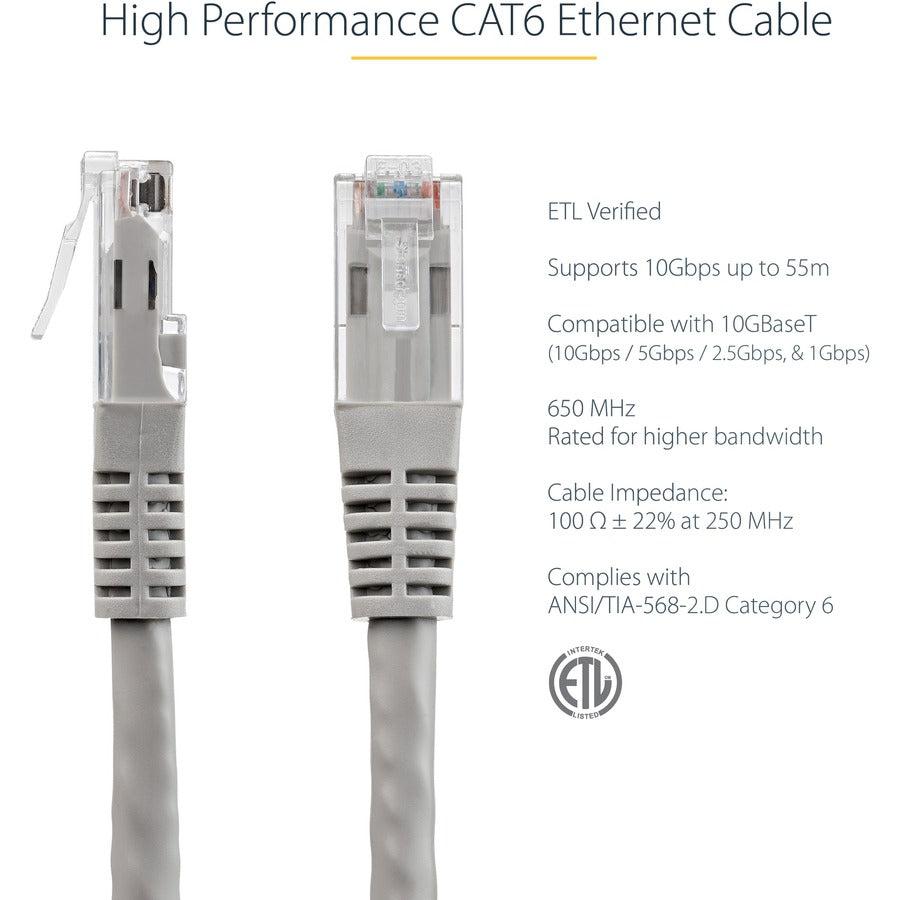 Startech.Com 10Ft Cat6 Ethernet Cable - Gray Cat 6 Gigabit Ethernet Wire -650Mhz 100W Poe Rj45 Utp