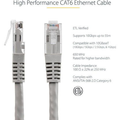 Startech.Com 10Ft Cat6 Ethernet Cable - Gray Cat 6 Gigabit Ethernet Wire -650Mhz 100W Poe Rj45 Utp