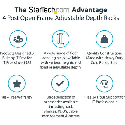Startech.Com 12U 19" Open Frame Server Rack - 4 Post Adjustable Depth 23-41" Mobile - Free