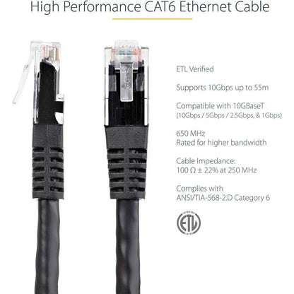 Startech.Com 1Ft Cat6 Ethernet Cable - Black Cat 6 Gigabit Ethernet Wire -650Mhz 100W Poe Rj45 Utp C6Patch1Bk