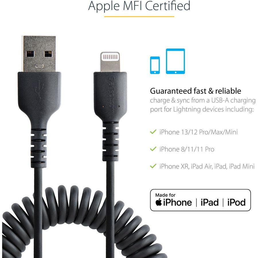 Startech.Com 1M (3Ft) Usb To Lightning Cable, Mfi Certified, Coiled Iphone Charger Cable, Black,