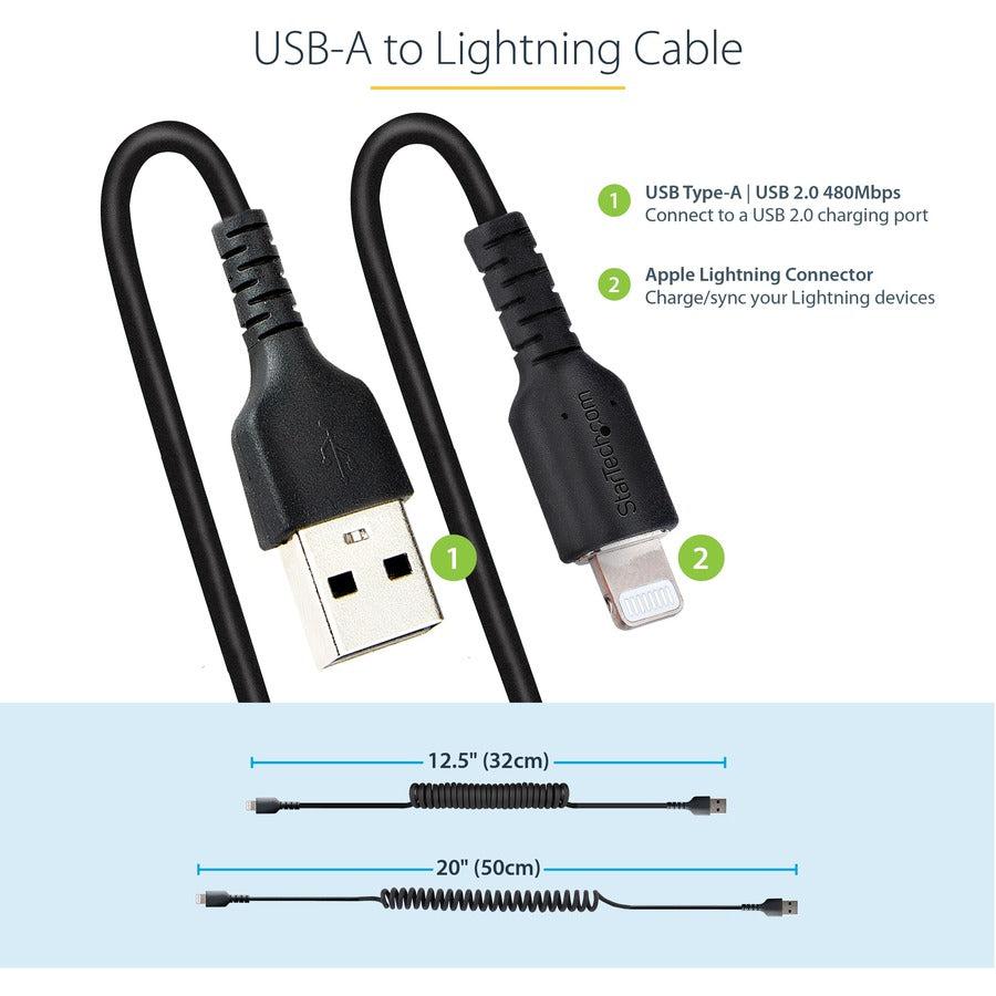 Startech.Com 1M (3Ft) Usb To Lightning Cable, Mfi Certified, Coiled Iphone Charger Cable, Black,