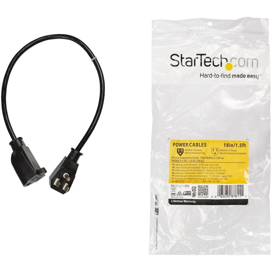 Startech.Com 1.5Ft (45Cm) Power Extension Cord, Flat Nema 5-15P To Nema 5-15R, 10A 125V, 18Awg,