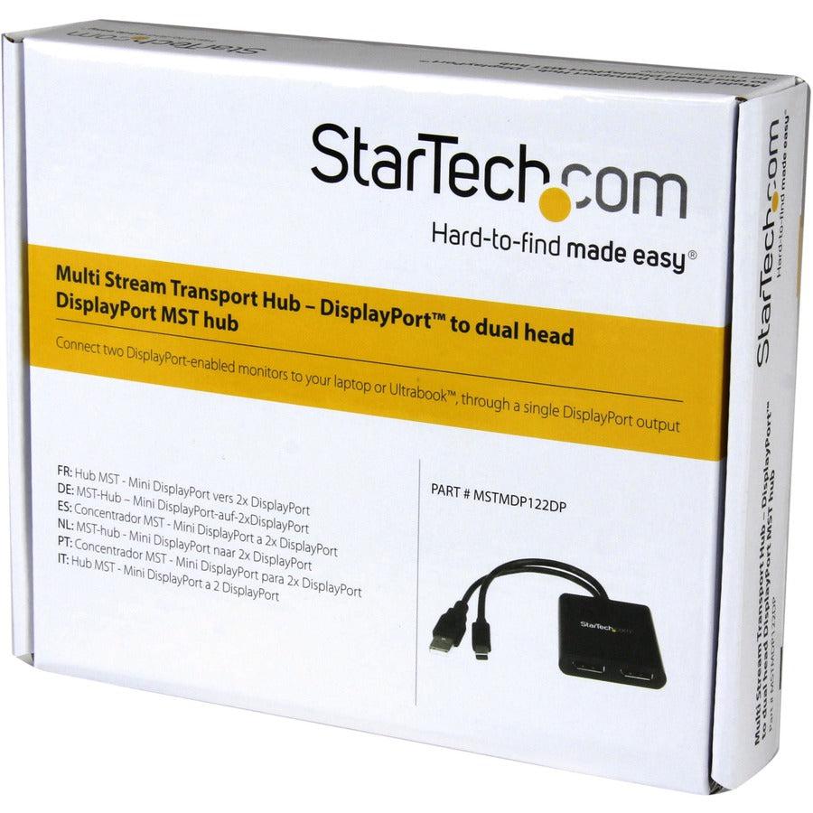 Startech.Com 2-Port Multi Monitor Adapter - Mini Displayport To 2X Displayport Mst Hub - Dual 4K