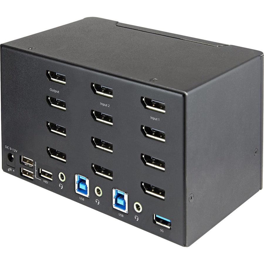 Startech.Com 2 Port Quad Monitor Displayport Kvm Switch - 4K 60Hz Uhd Hdr - Desktop 4K Dp 1.2 Kvm With 2 Port Usb 3.0 Hub (5Gbps) & 4X Usb 2.0 Hid Ports, Audio - Hotkey Switching - Taa