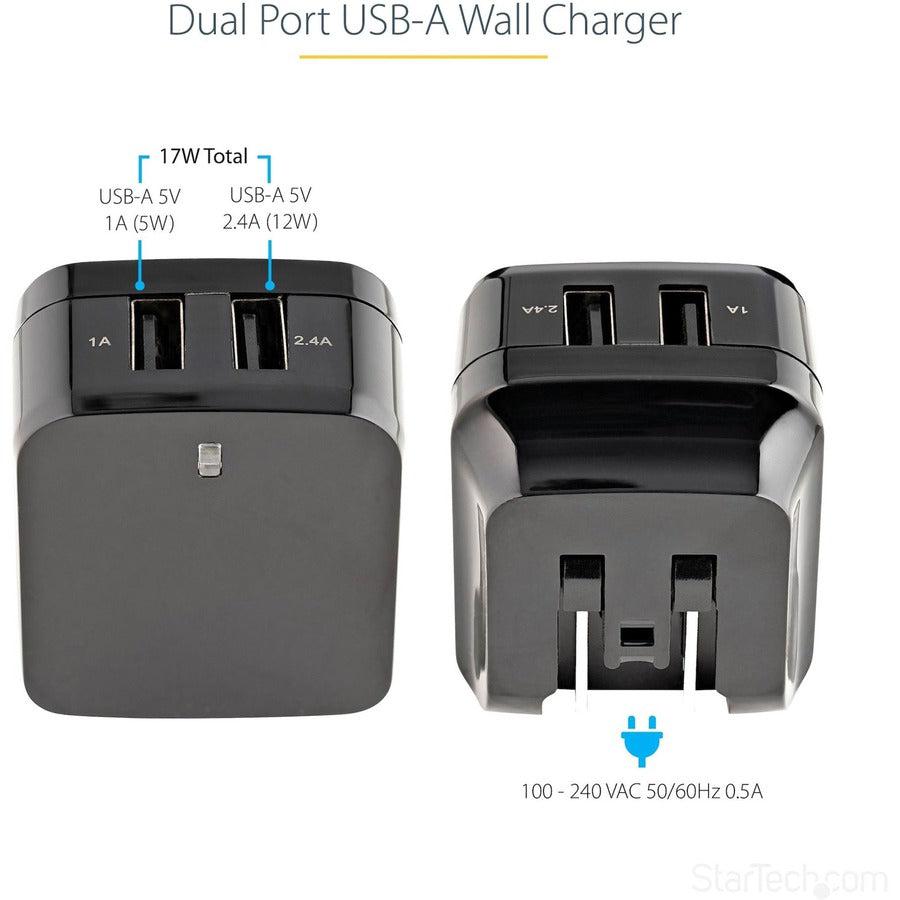 Startech.Com 2 Port Usb Wall Charger - 17W Wall Charger Hub (2.4A & 1A Port) - Dual Port Usb-A Power