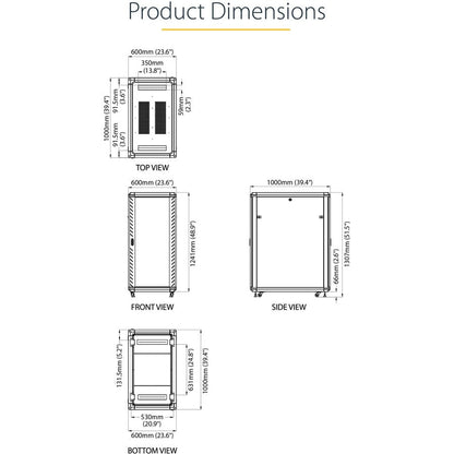 Startech.Com 25U 36In Knock-Down Server Rack Cabinet With Casters