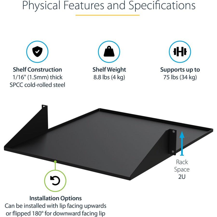 Startech.Com 2U Server Rack Shelf - 2 Post - Center Mount - Solid