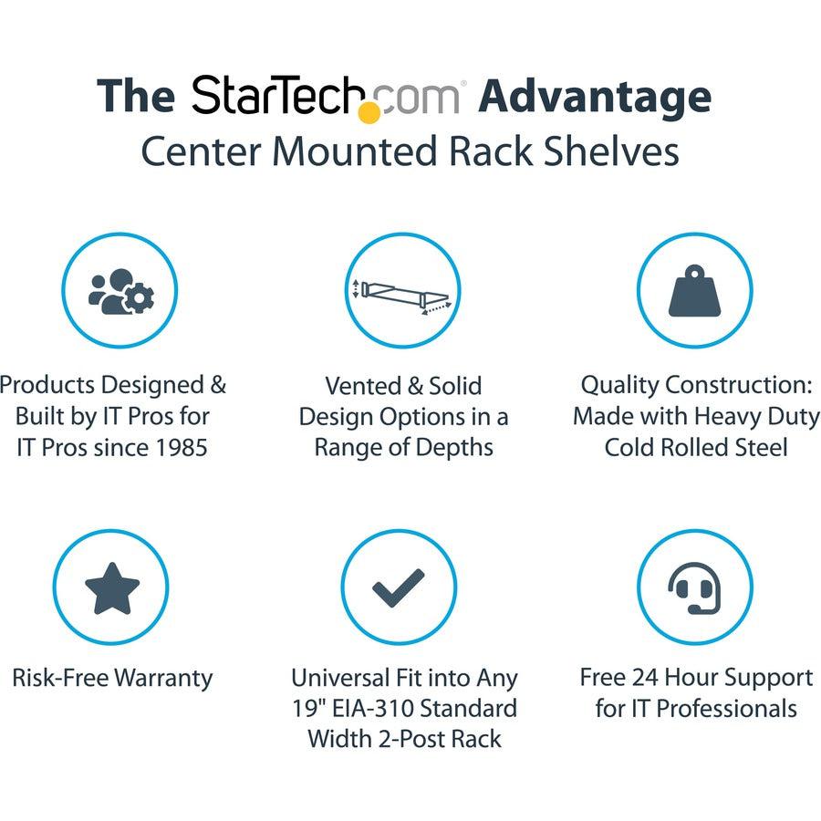 Startech.Com 2U Server Rack Shelf - 2 Post - Center Mount - Solid