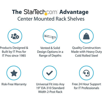 Startech.Com 2U Server Rack Shelf - 2 Post - Center Mount - Solid