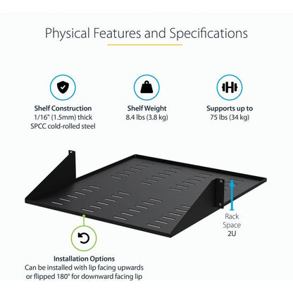 Startech.Com 2U Server Rack Shelf - 2 Post - Center Mount - Vented