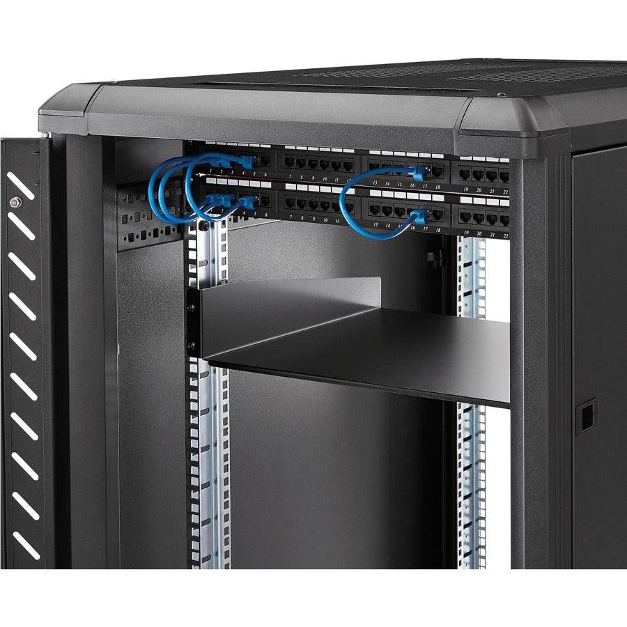 Startech.Com 2U Server Rack Shelf - Universal Rack Mount Cantilever Shelf For 19" Network Equipment Rack & Cabinet - Heavy Duty Steel  Weight Capacity 44Lb/20Kg - 16" Deep Tray, Black