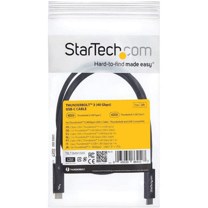 Startech.Com 3 Ft. (1 M) Thunderbolt 3 Cable With 100W Power Delivery - 40Gbps