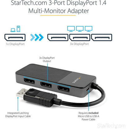 Startech.Com 3 Port Multi Monitor Adapter - Displayport 1.4 To 3X 4K Displayport Video Splitter -