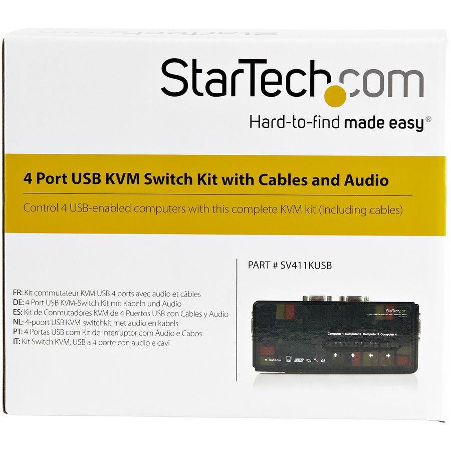 Startech.Com 4 Port Black Usb Kvm Switch Kit With Cables And Audio