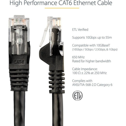 Startech.Com 50Ft Cat6 Ethernet Cable - Black Cat 6 Gigabit Ethernet Wire -650Mhz 100W Poe Rj45 N6Patch50Bk
