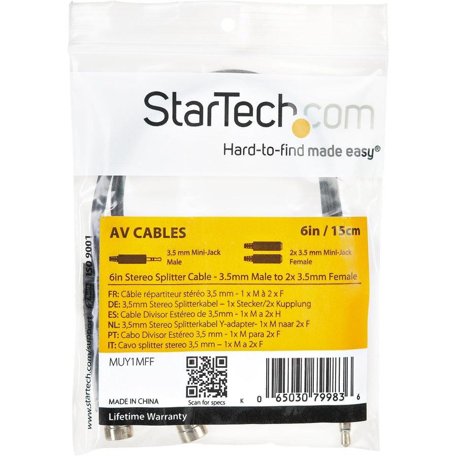 Startech.Com 6In Stereo Splitter Cable - 3.5Mm Male To 2X 3.5Mm Female