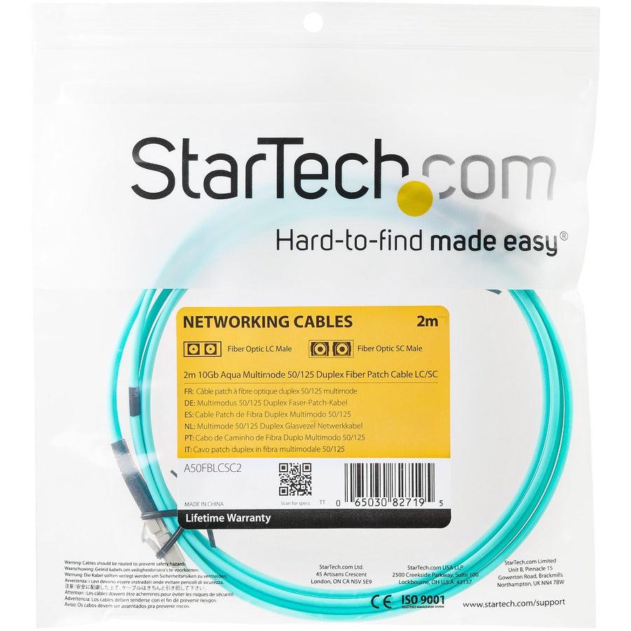 Startech.Com Fiber Optic Cable - 10 Gb Aqua - Multimode Duplex 50/125 - Lszh - Lc/Lc - 2 M