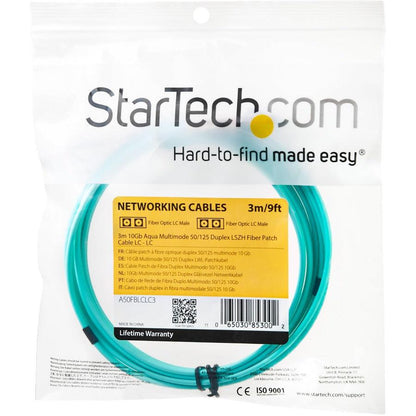 Startech.Com Fiber Optic Cable - 10 Gb Aqua - Multimode Duplex 50/125 - Lszh - Lc/Lc - 3 M