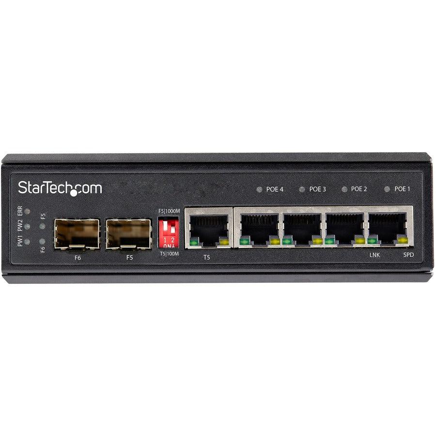 Startech.Com Industrial 5 Port Gigabit Ethernet Switch - 4 Poe Rj45 +2 Sfp Slots 30W Poe+ 12-48Vdc