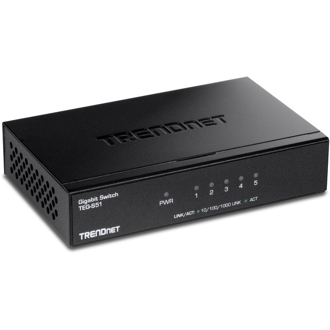 Trendnet 5-Port Gigabit Desktop Switch, Teg-S51, 5 X Gigabit Rj-45 Ports, 10Gbps Switching Capacity, Fanless Design, Metal Enclosure, Lifetime Protection, Black